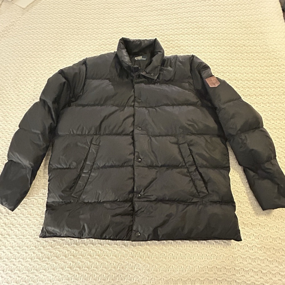 Rare Vintage Polo Ralph Lauren Mens XL Polo‎ Puffer Button Up Jacket Black